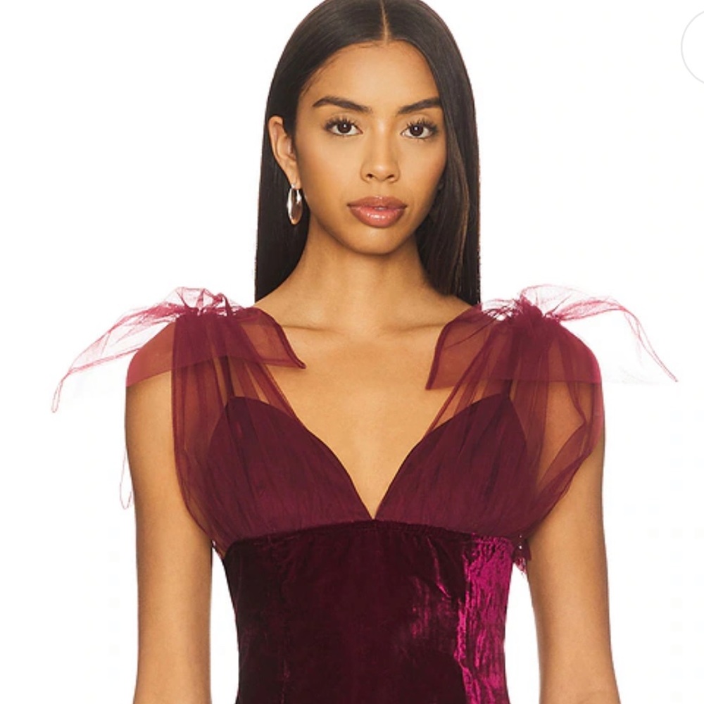 LPA Burgundy Velvet Tank with Tulle Bow Shoulders